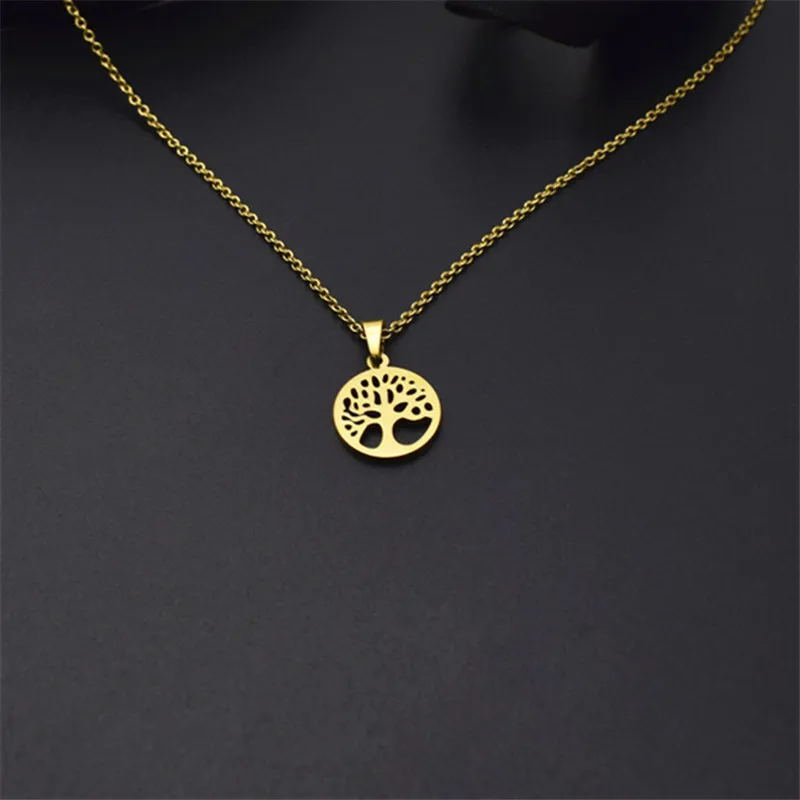 

Europe And The United States Stainless Steel Circular Hollow Out Wishing Tree Pendant Necklace Give Gifts To Friends