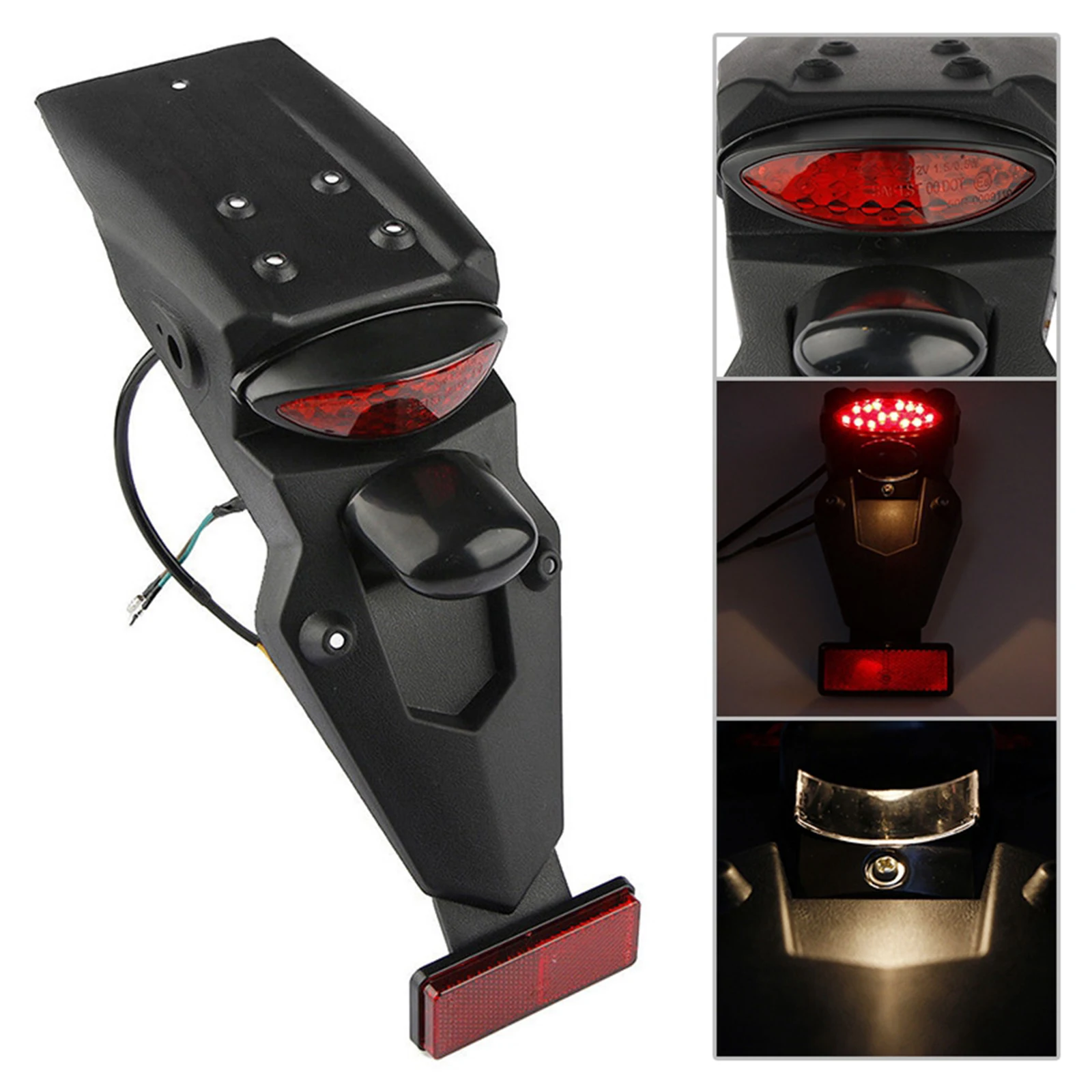 

Black Motorcycle Rear Mudguard with LED Brake Tail Lamp for Dirt Bike Motocross Taillight Brake Stop License Plate Lamp