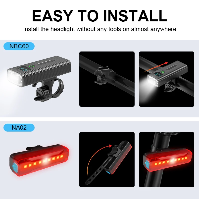 NATFIRE Digital Display Bike Light USB Rechargeable Bicycle Lighting Flashlight 3 Light Modes 7500K Up to 5-12 Hours Cycling