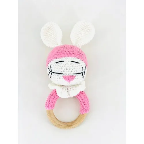 Amigurumi Organic Dental Kaşıyıcılı Mesh Rattle Pink Rabbit