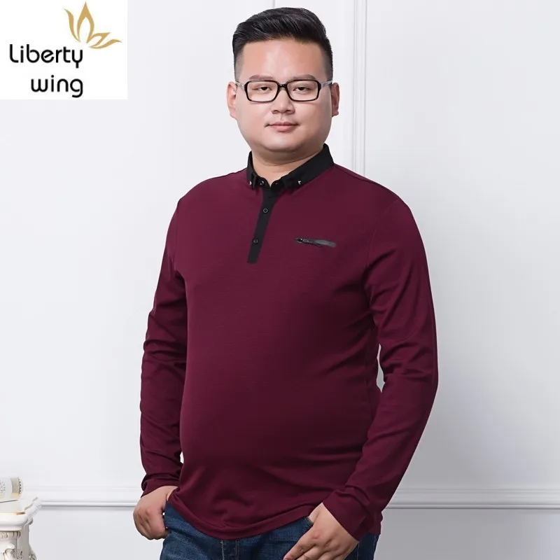 

2020 New Plus Size 7XL Autumn Mens Tees Fashion Casual Loose Fit Solid Lapel Long Sleeve T-Shirt Brand High Quality Male Tops