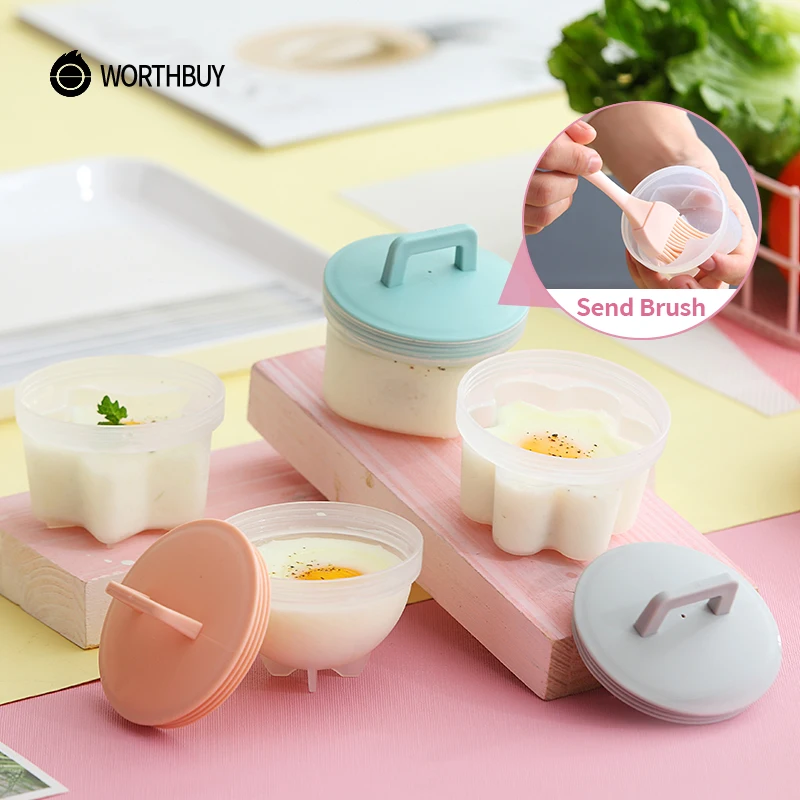 WORTHBUY 4 Pcs/Set Cute Egg Cooker Tools With Brush Plastic Egg Boiler Poacher For Kid Baking Egg Mold Maker Kitchen Accessories