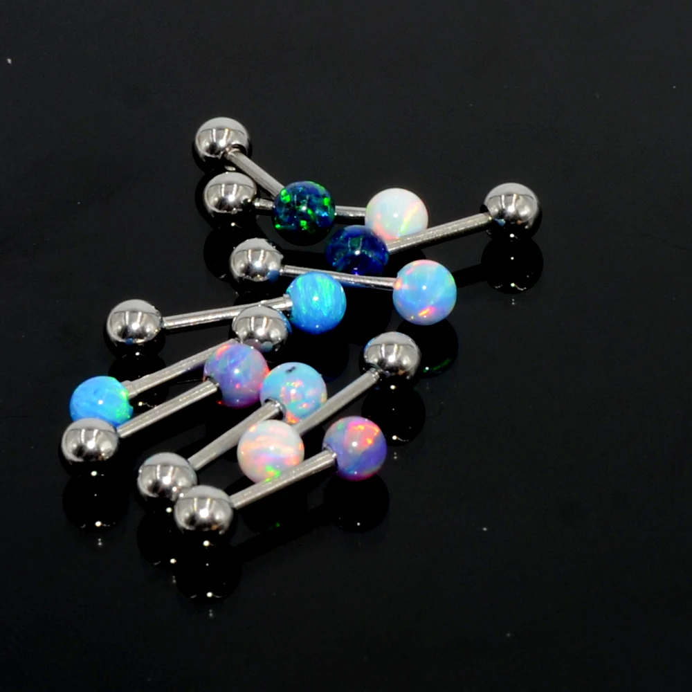 2pcs Surgical Steel Opal Stone Ear Tragus Cartilage Helix Barbell Orelha Ear Stud Earring Conch Lobe Sexy Piercing Jewelry 20g