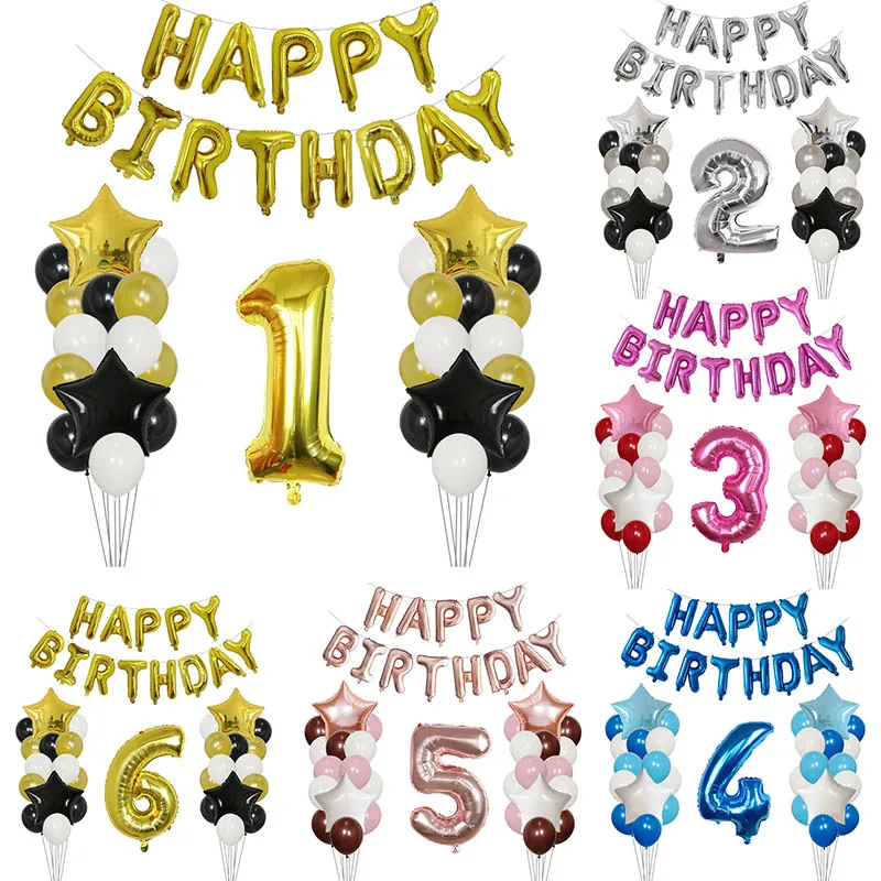 42pcs/lot 30 inch Number Foil Balloon Rose Gold Discolor Digital Birthday Party Decoration Star Latex Balloon Baby Shower Globos