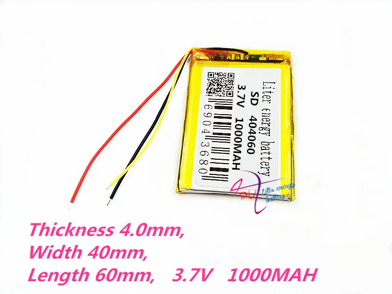 3 line 404060 3.7V 1000mAh Lithium Polymer Li-Po li ion Rechargeable Battery cells For Mp3 MP4 MP5 GPS mobile bluetooth