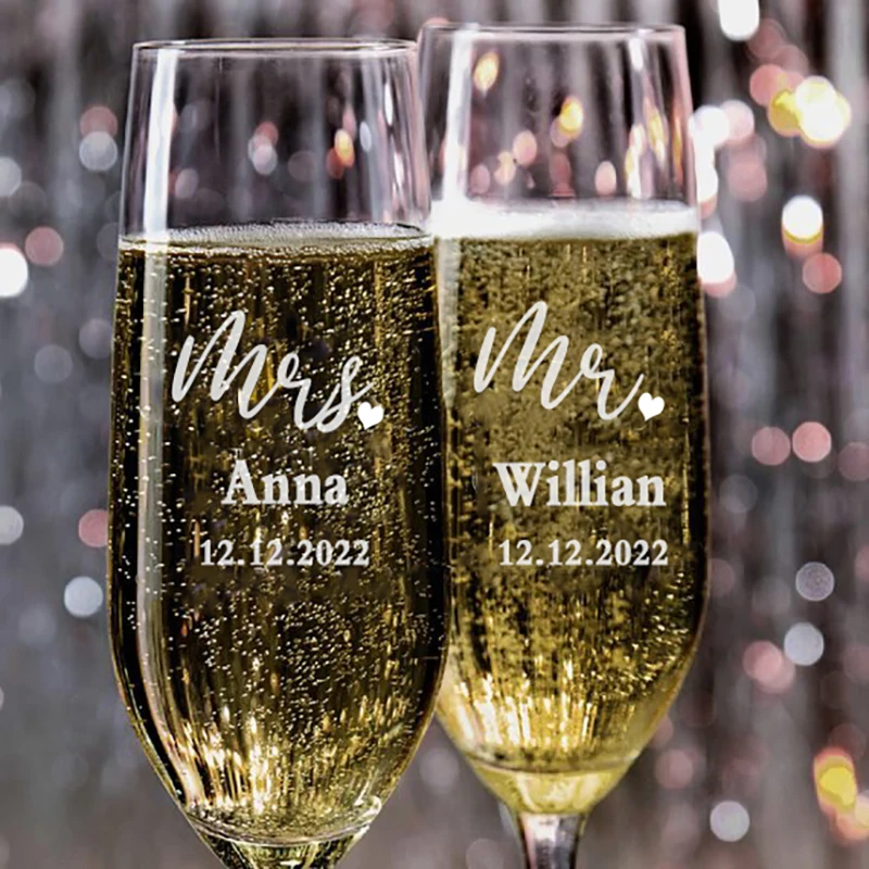 Set of 2 Personalized Custom Groom Bride Wedding Party Champagne GlassToasting Anniversary Party Giftsfor Couple Champagne Glass