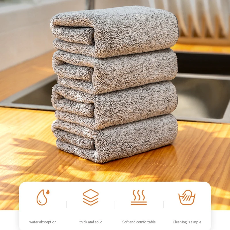 Bamboo Charcoal Fiber Cleaning Cloth Rags Thickened Water Absorbent Towels Kitchen Non-Stick Oil Rags Home Cleaning Dishcloth