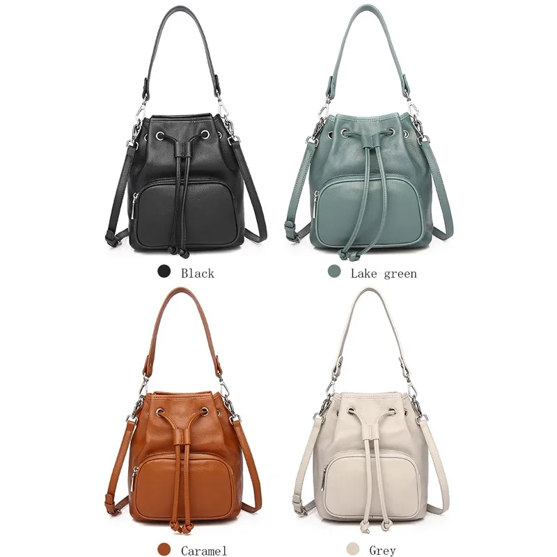 Luxury Leather Women Bag Brand Designer Bucket Bag Simple Casual Lady Totes Bag Real Nature Leather Women Shoulder Crossbody Bag