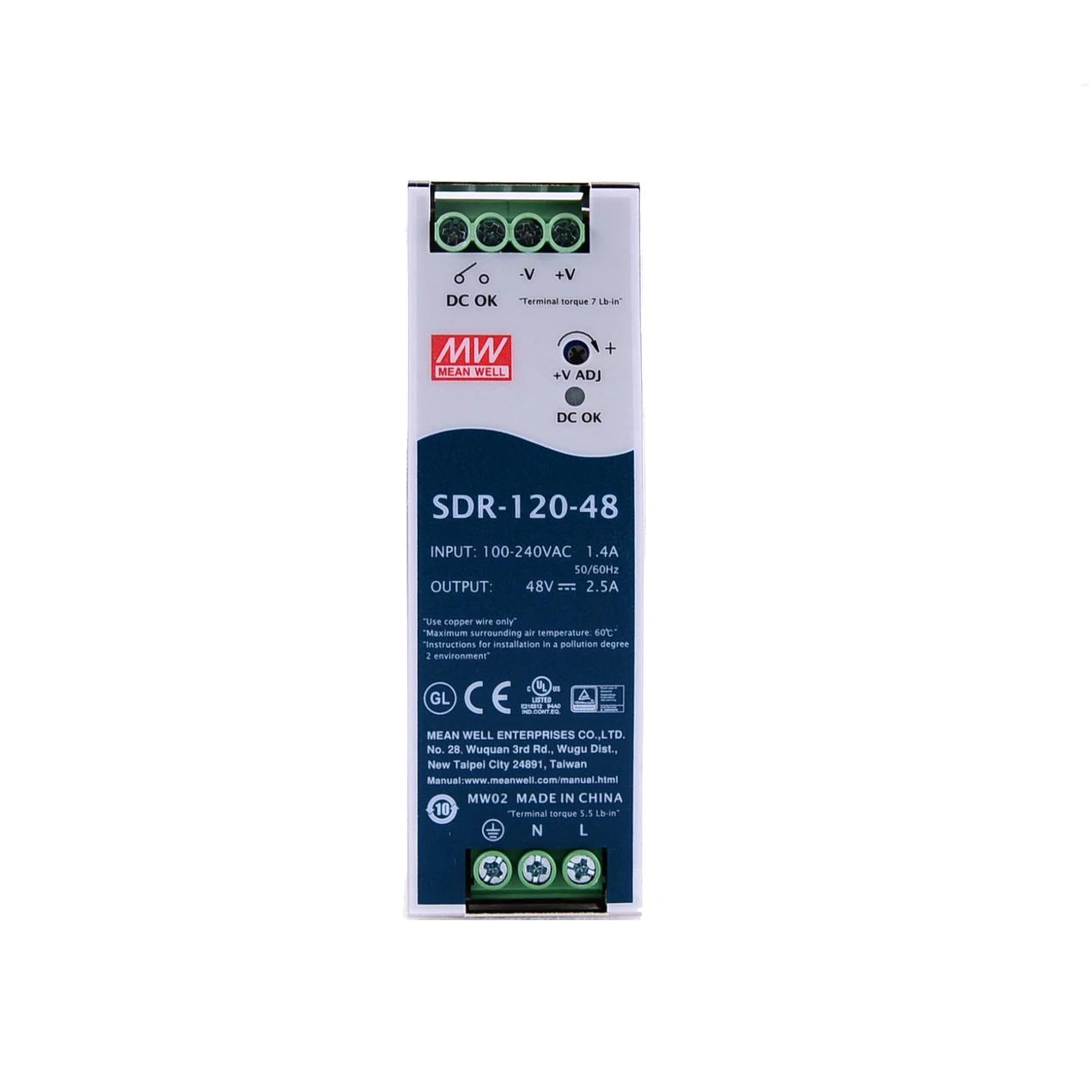 

Original Mean Well SDR-120-48 meanwell DC 48V 2.5A 120W Single Output Industrial DIN Rail with PFC Function Power Supply