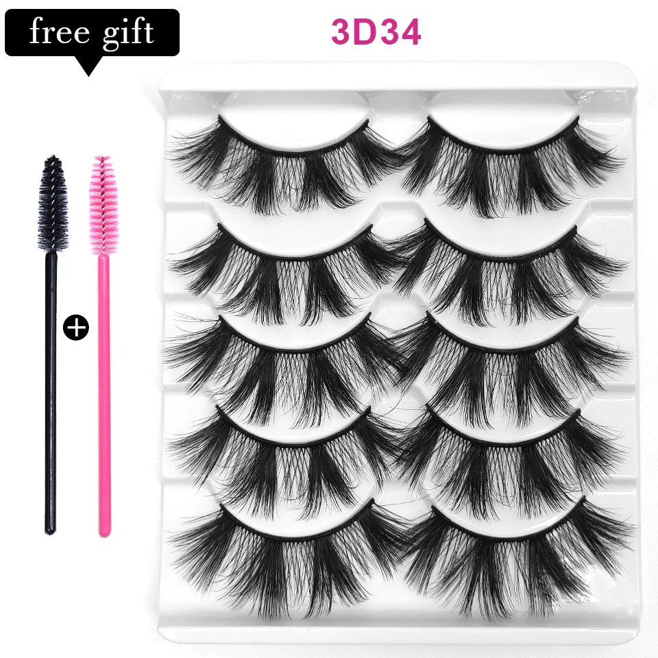 5คู่3D Mink Lashes ขนตาปลอมธรรมชาติหนาแน่นปริมาณปลอมขนตายาวขนตา Faux Mink Eyelashes สำหรับความงาม