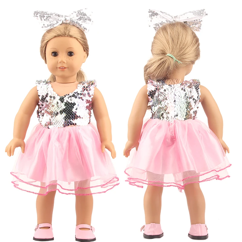 Gold And Silver Sequins Elegant Skirt Fit 43cm Baby New Born Doll Delicate Princess Dress Clothes For American 18 Inch Girl Doll