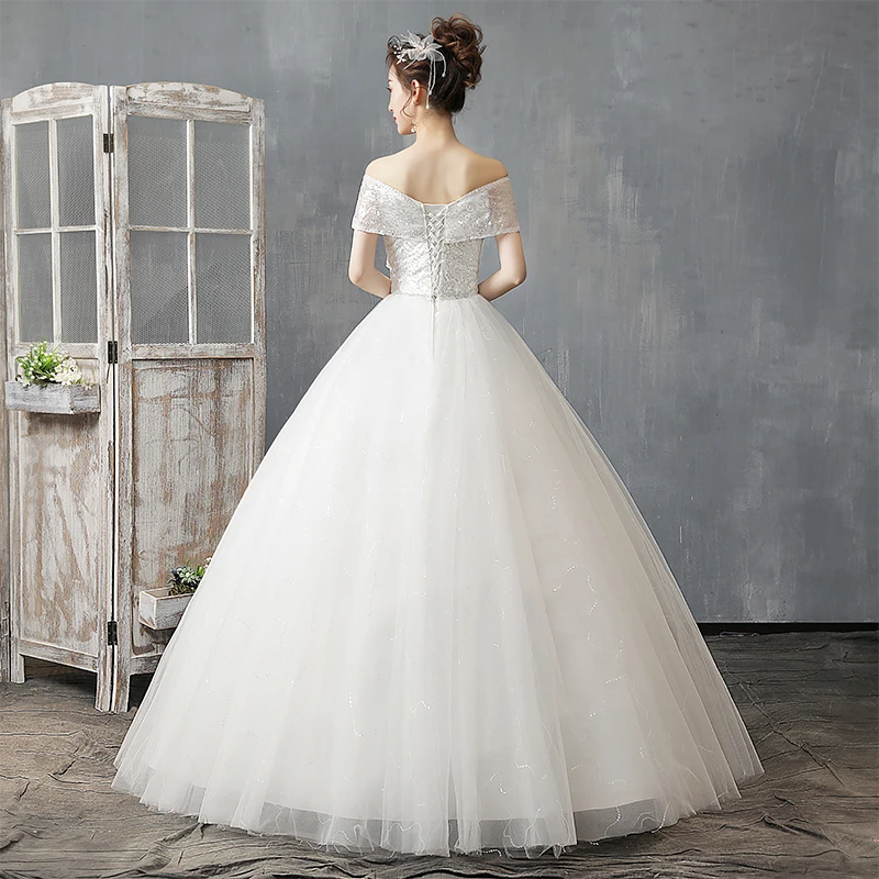 Robe de mariée sexy à col en V avec appliques en dentelle pailletée, robe de mariée à épaules dénudées, grande taille, mode simple, 2022