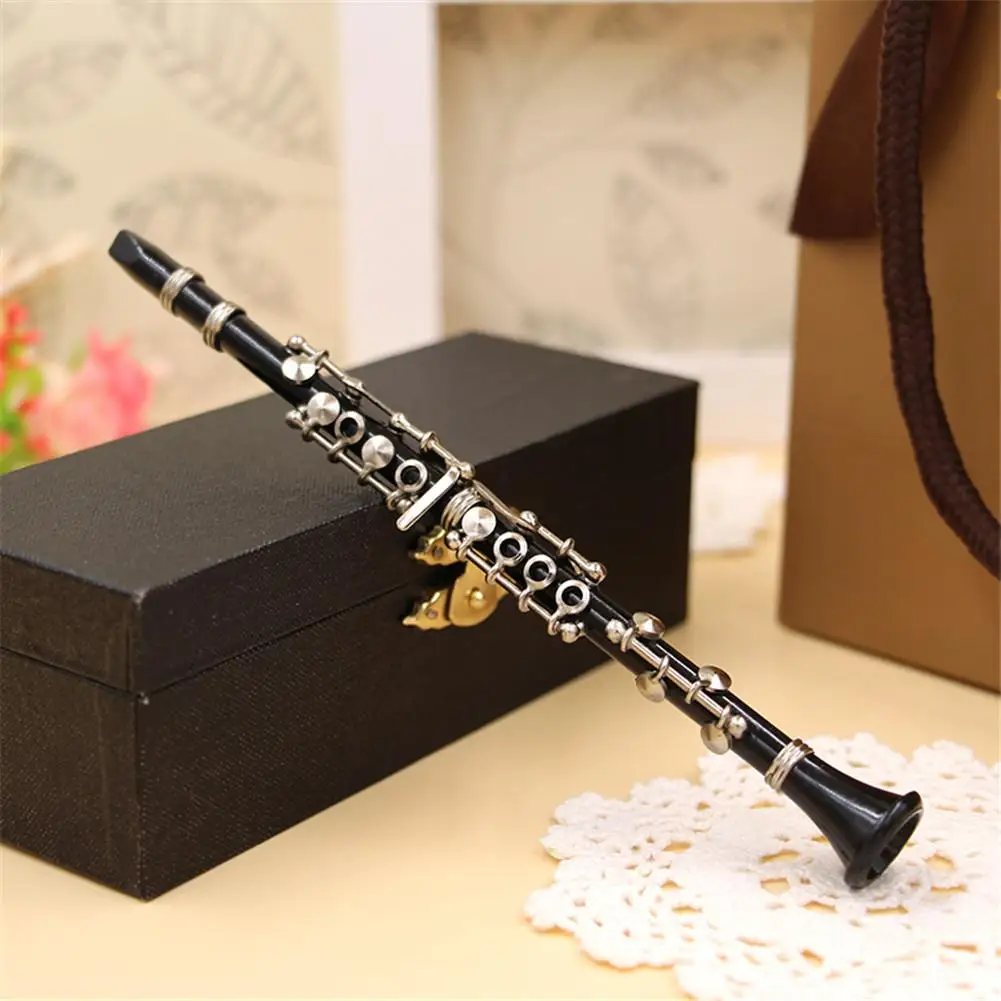 Clarinet Model Mini Clarinet Flute Display Model Ornament Musical Instrument Miniature Desk Decor with Black Leather Box Bracket