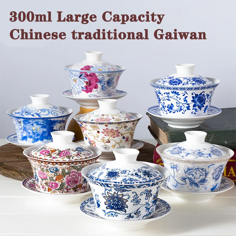 Jingdezhen Gaiwan Dehua High Quality Tea Set Sancai Single Tea Bowl Hand Painted Chinese traditional pattern Cover Bowl