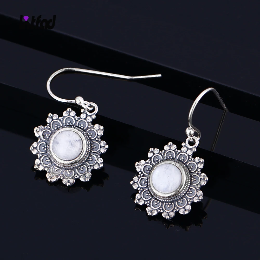 

925 Sterling Silver Earrings Snowflake Jewelry Natural Moonstone Earrings for Women Wedding Party Engagement Gift