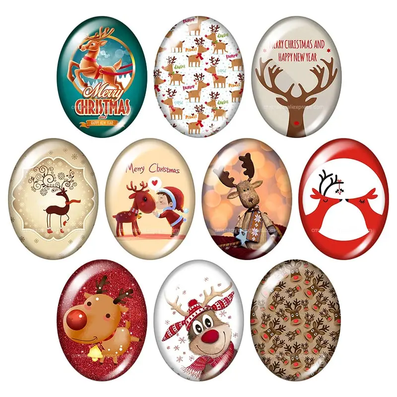 Christmas reindeer tree bells 13x18mm/18x25mm/30x40mm mixed Oval photo glass cabochon demo flat back Jewelry findings TB0056