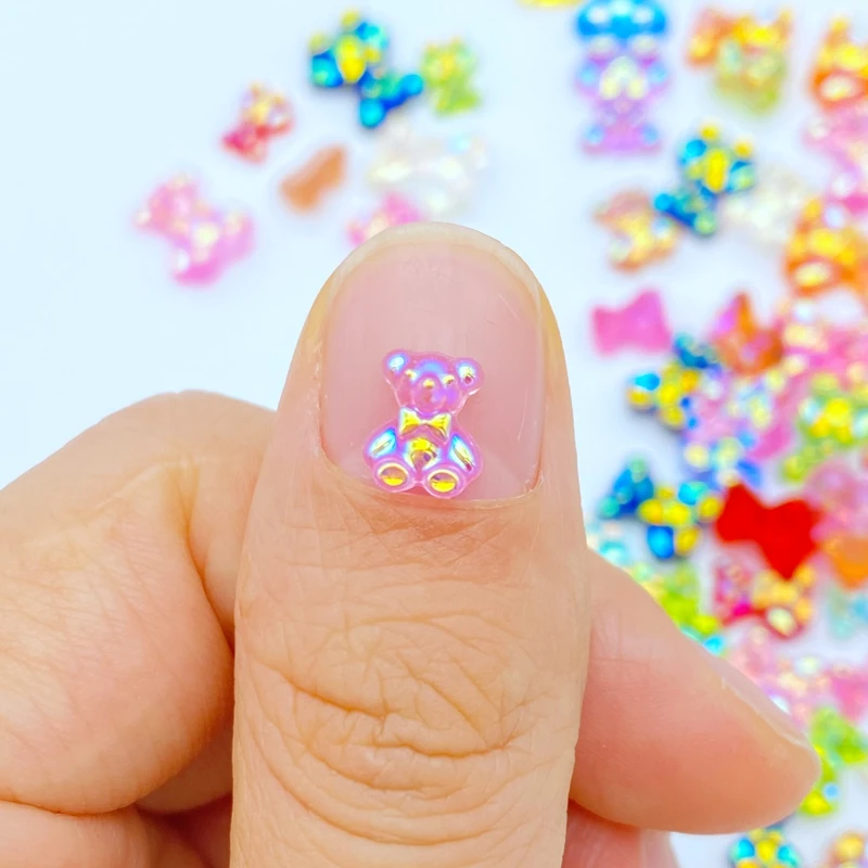 50/60/70/80Pcs Cute Mini Colorful Bear Flat back Resin Cabochon Scrapbook Kawaii DIY Embellishments Accessories K95