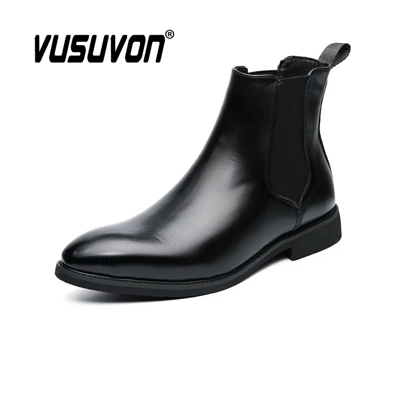 Men Chelsea Boots Casual Genuine Leather Shoes Street Black Flats Italian Design British Style Classic Slip-on Fashion Gift