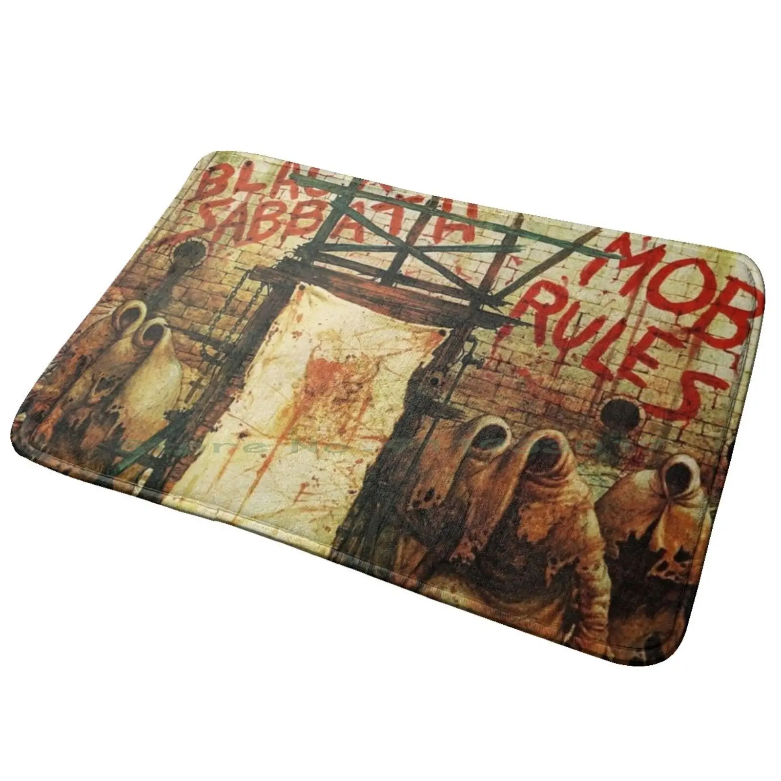 Black Mob Rules Entrance Door Mat Bath Mat Rug Music Heavy Metal 1970s Metalcore Anti-Slip Bedroom Kitchen Foot Mat Floor Carpet