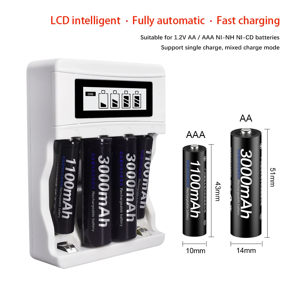 PALO AA 1.2v Rechargeable Batteries + AAA rechargeable battery for toys + 1.2V Battery charger for 1.2V Ni-MH AA AAA battery