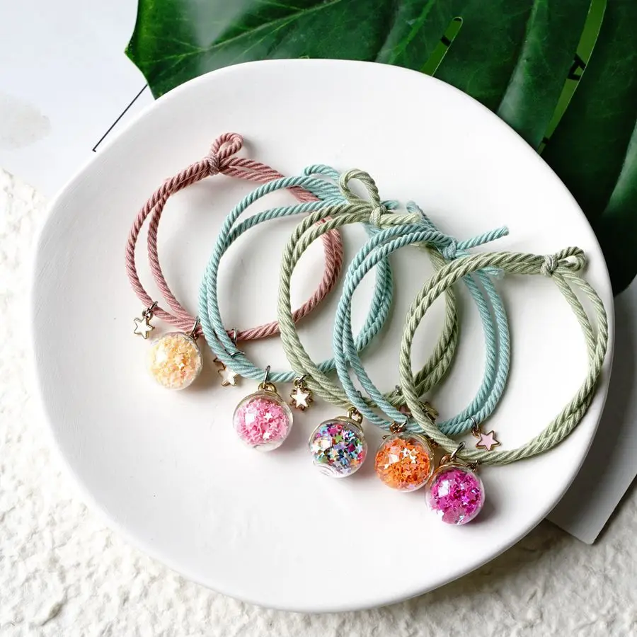 Ball Elasticity Hairband Colorful Bracelet Head Rope Dual-use Jewelry Wholesale #YXFS06 Dream Planet Glass Women Metal Trendy