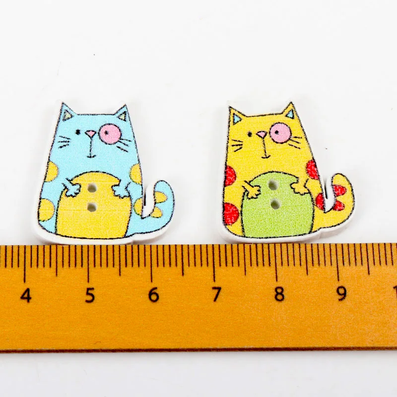 2019 mixed 6colors cat Painted Colorful Wooden Buttons Scrapbooking Decorative Craft 2 Holes Sewing Supplies 22x25mm 20pcs