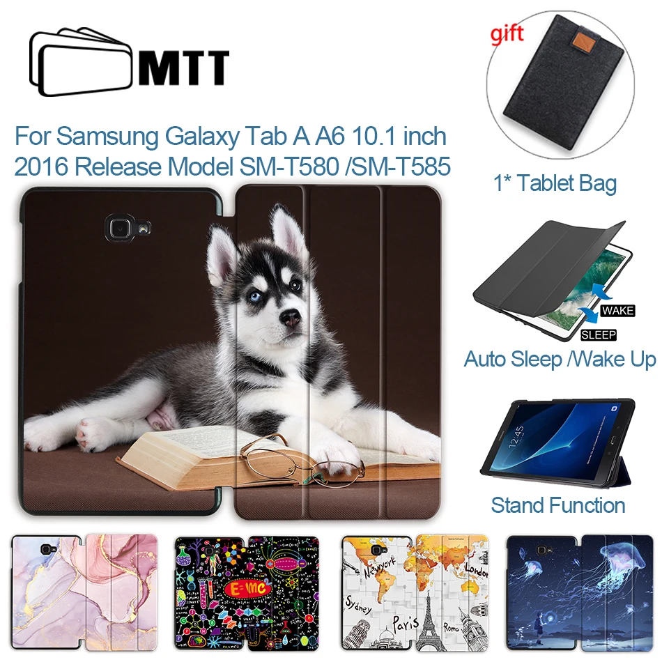 Capa de proteção de couro mtt para samsung galaxy, capa dobrável e inteligente para tablet com flip e suporte, 10.1 polegadas