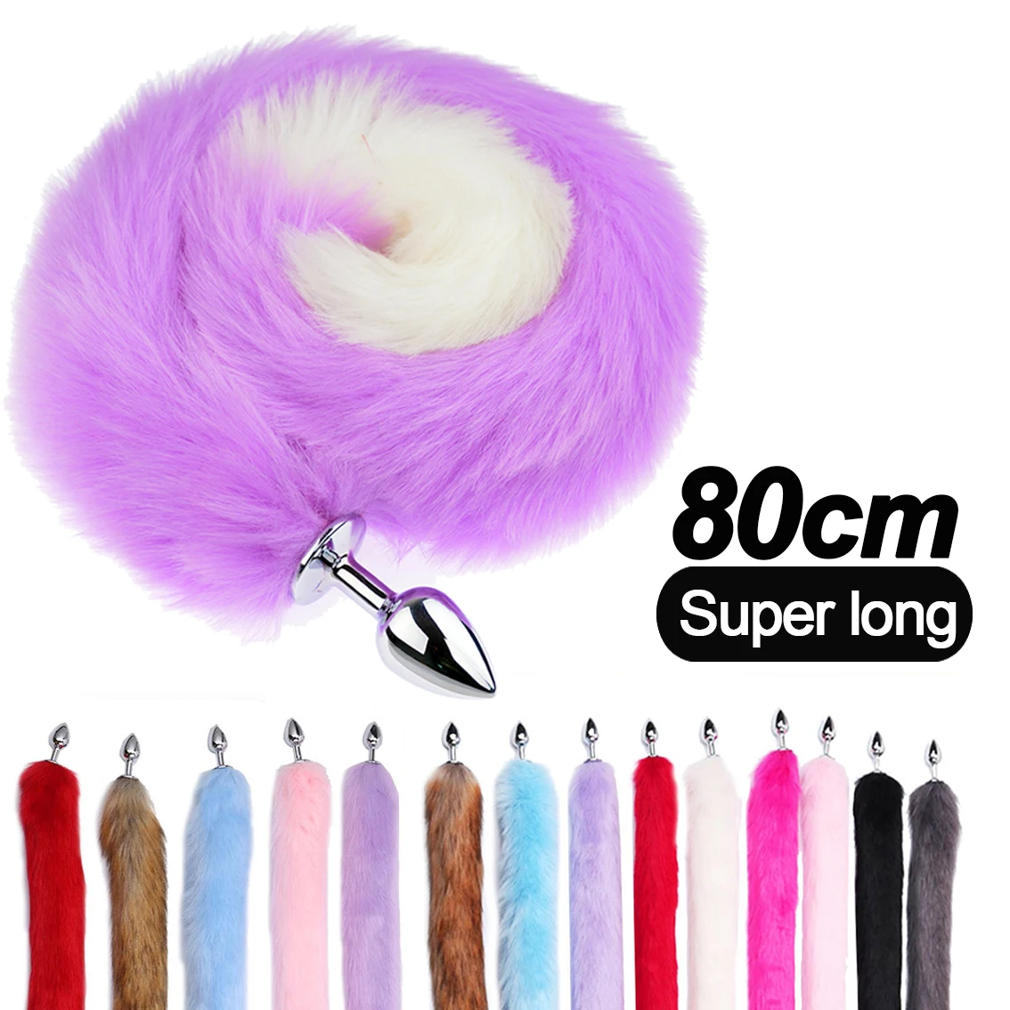 80cm Super Long Faux Fur Fox Tail Anal Plug Metal Butt Plug Cosplay Role Adult Games Anus Beads Sex Toys For Man Women Couples