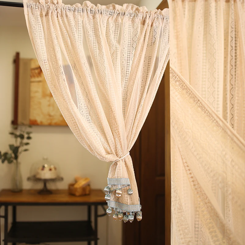 Classic Tassels Dust-proof Punching Half Curtain Door Short Curtain Cabinet For Bedroom Bookcase Curtain Panel