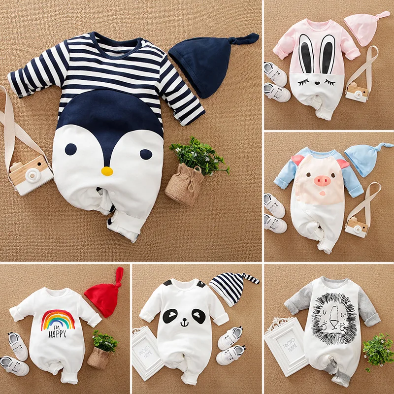 

ZAFILLE Baby Romper 2022 Cute Clothes Infant Animal Stripe Penguin Girls Overalls and Hat Unisex Baby Clothes For Newborns Boy