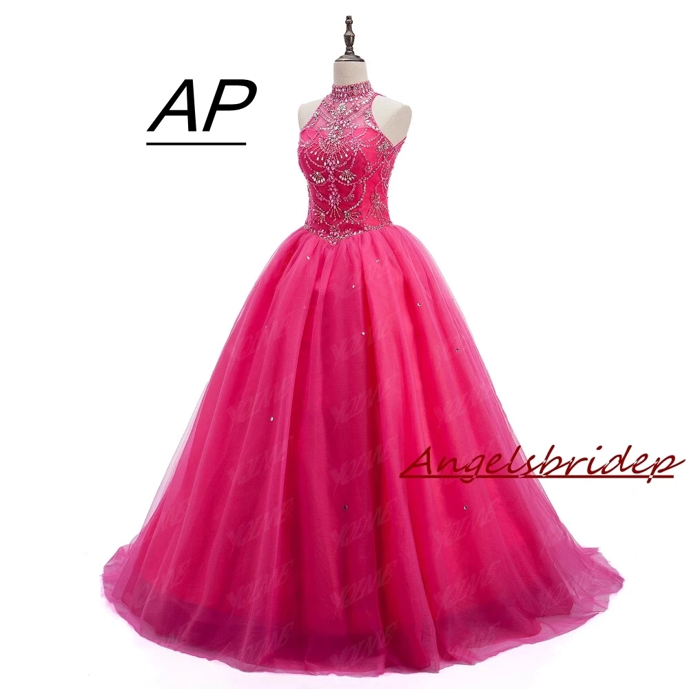 

ANGELSBRIDEP Charming Rhinestone Sweet 15 Vestidos De Quinceanera Dresses 2021 Sexy Tulle Formal Debutante-Gowns Custom Made