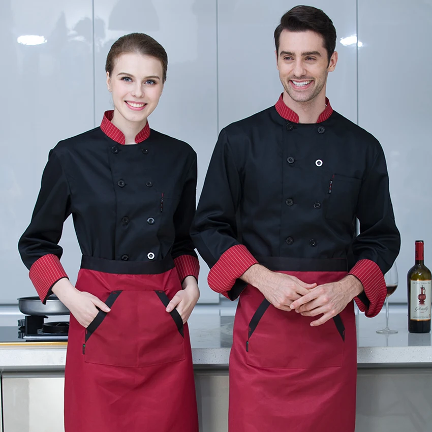 Unisex Casual Soft Chef Jackets Long sleeve Oblique Collar Double Breasted Kitchen Catering Restaurant Food Serive Work Uniform