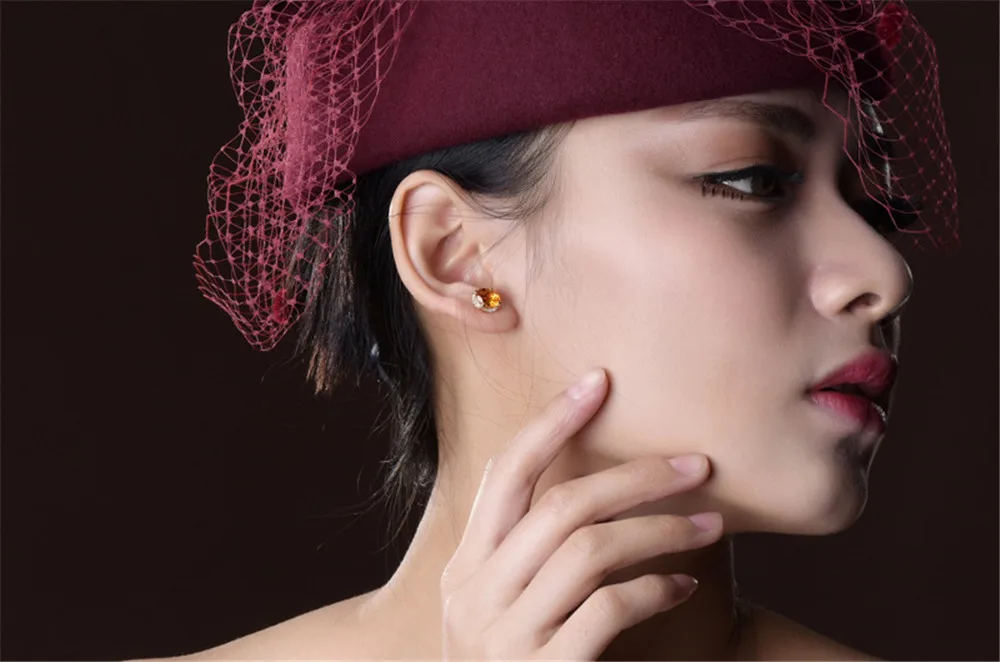 Citrine gemstones crystal stud earrings for women gold color jewelry zircon diamonds party gifts luxury bling bijoux bague