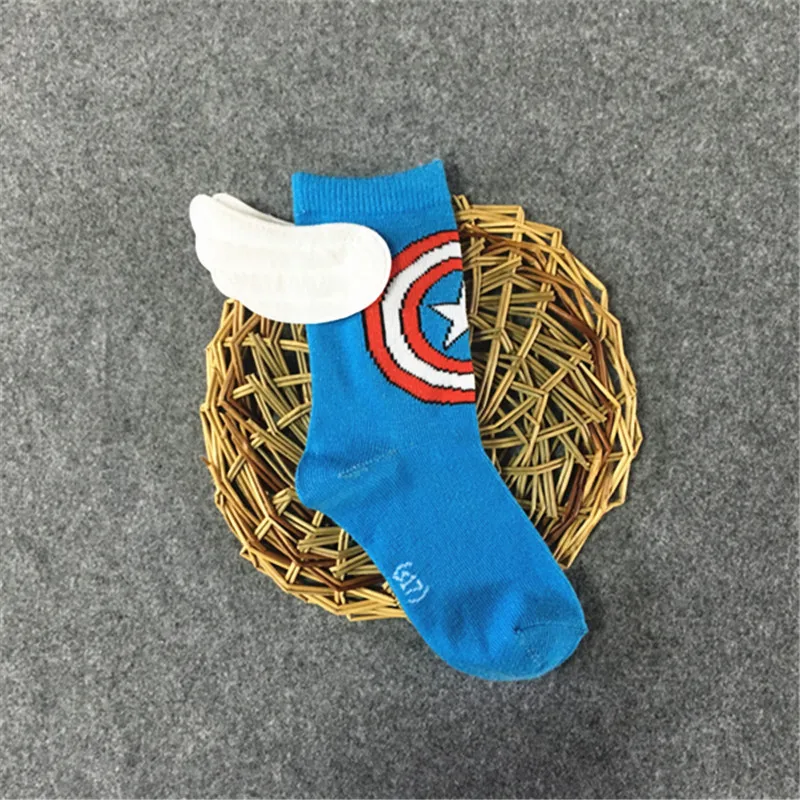 1 Pairs Boy Socks Men Cartoon Superhero Spider-man Captain America hand-stitched wings socks Casual Cotton Socks High Quality