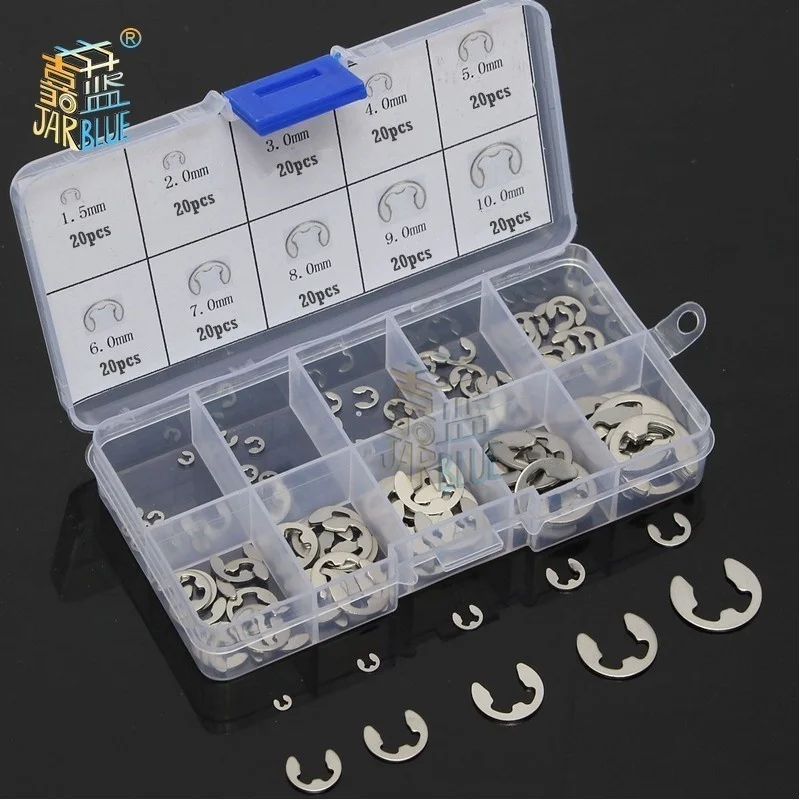 

120/200 PCS 304 Stainless Steel Stainless Steel E Clip washer Assortment Kit Circlip retaining ring for shaft fastener M1.5~M10