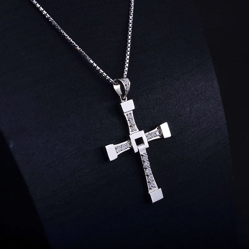 Hot Movie The Fast and Furious Men Cross Pendant Necklace Dominic Necklaces S925 Silver for Boys Birthday Gift