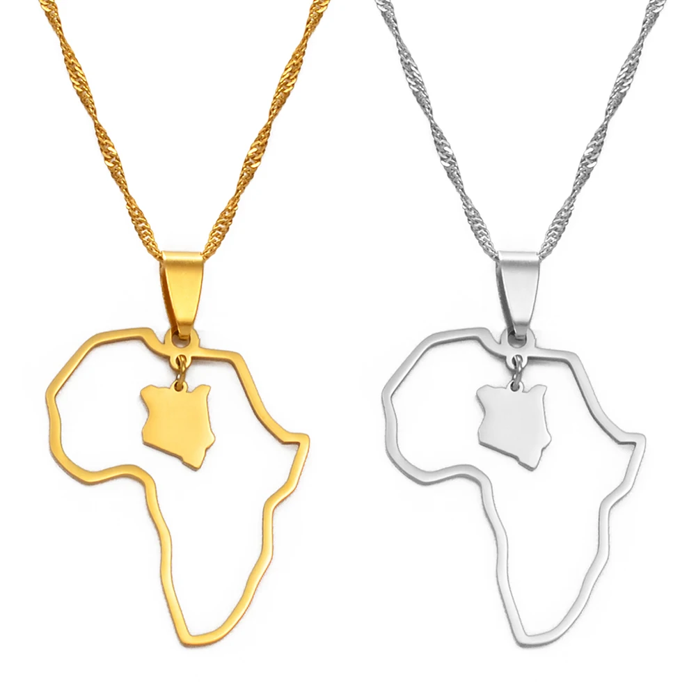 Anniyo Outline Africa Map & Kenya Map Pendant Necklaces Silver Color/Gold Color Jewelry Map Kenyan #177321