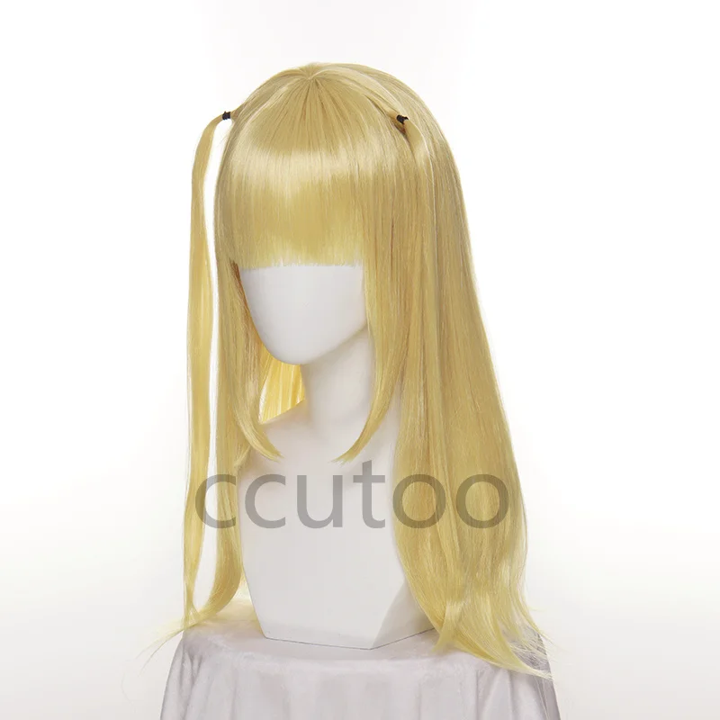 Anime Amane Misa Cosplay Wigs 60cm Long Styled Golden Yellow Heat Resistant Synthetic Hair Wig + Wig Cap