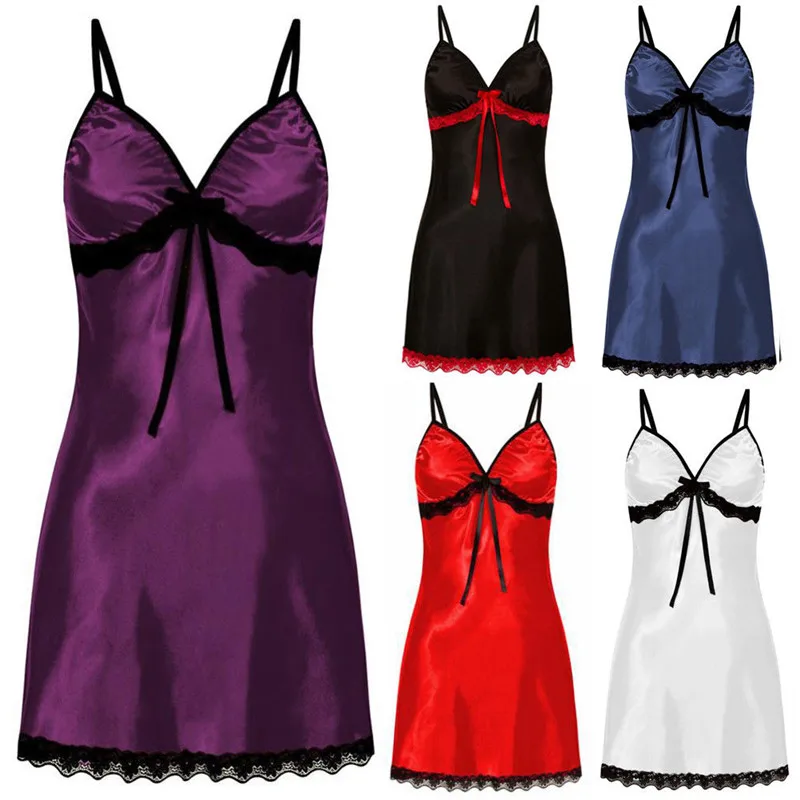 Camisola feminina sexy de cetim com renda, camisola sem mangas com decote em v, plus size 3xl
