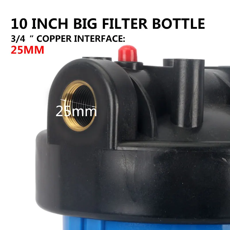 Fat 10 Inch Large Capacity Blue Filter Bottle Copper Interface 3/4\'\' Thread 25MM Chubby 10\'\' Filtration Commercial Cartridge