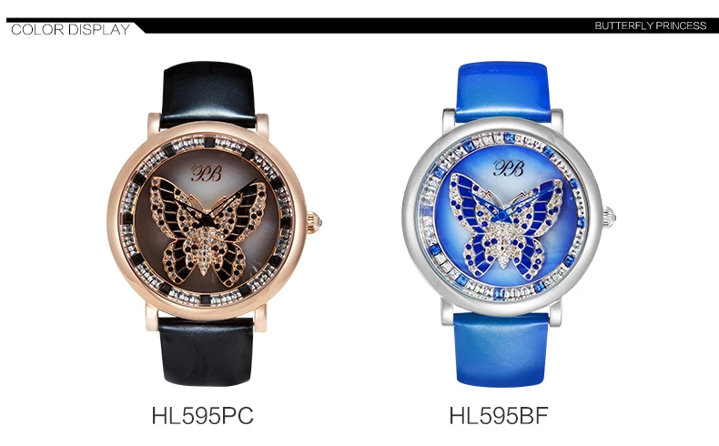 Princess Butterfly Luxury Brand Women Watches Rotatable Diamond Crystal Butterfly Waterproof Leather Quartz