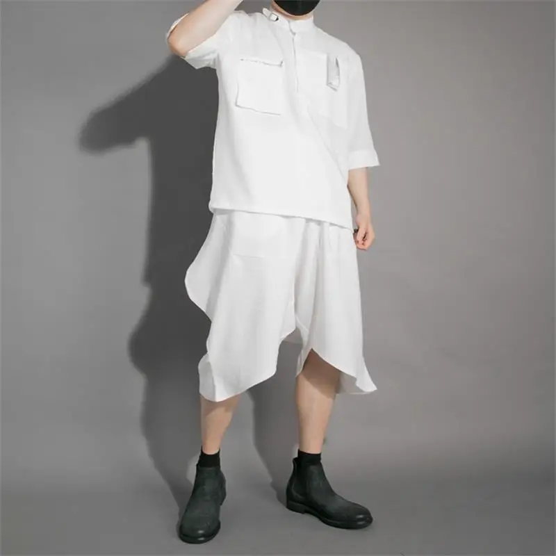 Men Irregular Break Down Pants Summer New Thin Personality Pure Color Loose Leisure Large Size Harun Seven Minutes Pants