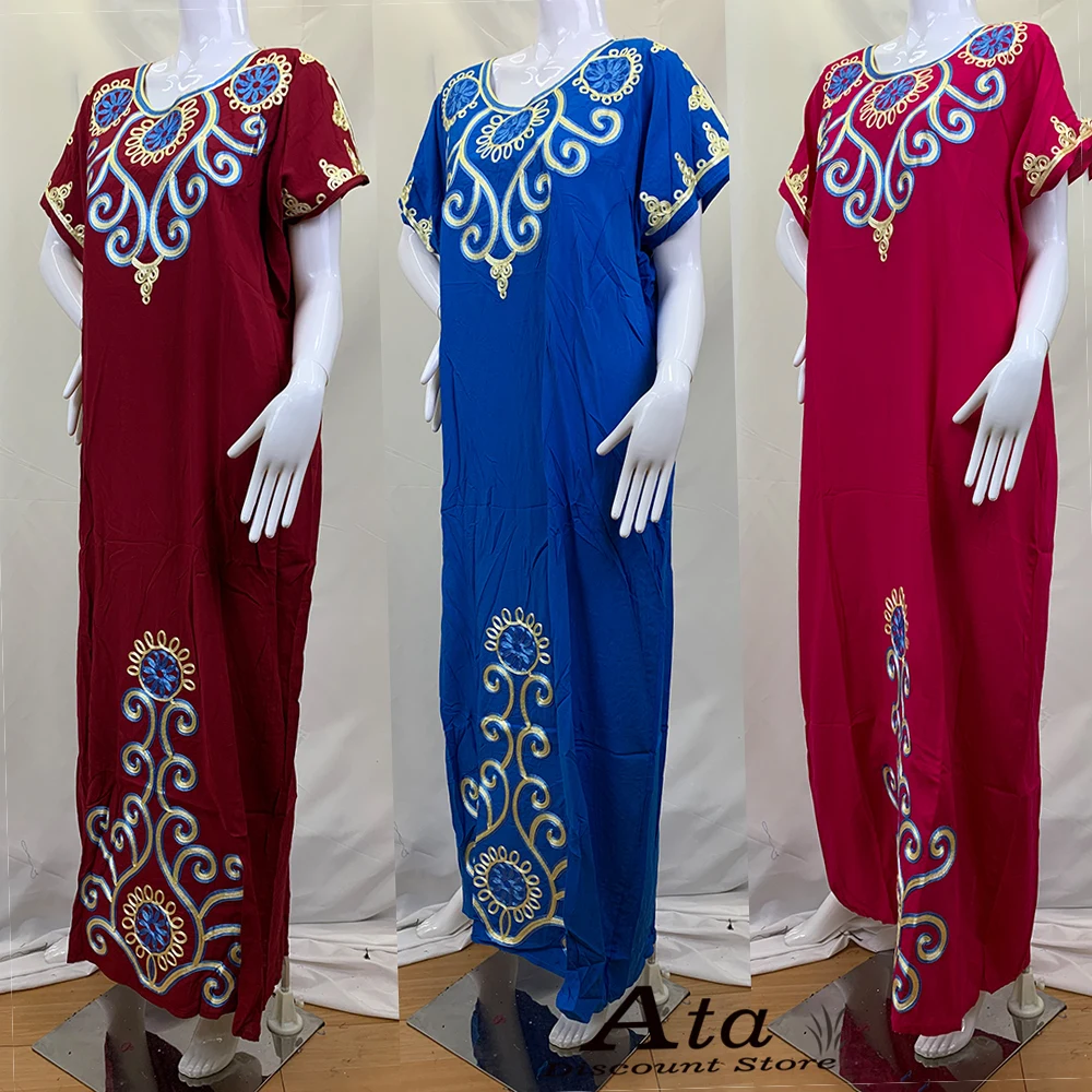 Saudi Dubai Abaya For Muslim Lady Cotton Embroidery Long Loose African Femme Dresses With Cotton Scarf Middle East New Fashion