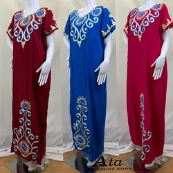 Saudi Dubai Abaya For Muslim Lady Cotton Embroidery Long Loose African Femme Dresses With Cotton Scarf Middle East New Fashion