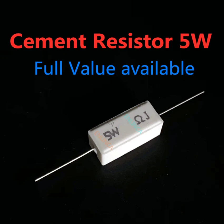 10pcs 5W 5% Resistor de cimento Resistência de potência 0,1 ~ 10K 0,1R 0,5R 1R 10R 100R 0,22 0,33 0,5 1 2 5 8 10 15 20 25 30 100 1K 10K ohm