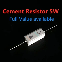 Résistance de puissance 5W et 5% ciment, lot de 10 pièces, 0.1 ~ 10K 0.1R 0.5R 1R 10R 100R 0.22 0.33 0.5 1 2 5 8 10 15 20 25 30 100 1K 10K ohm