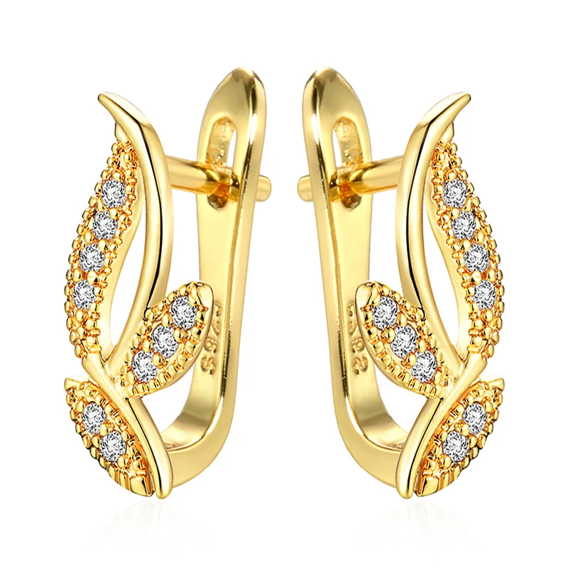 Kinel Trend Earrings Jewelry 2021 Simple 585 Rose Gold Natural Zircon Leaf Stud Earrings For Women Luxury Daily Vintage Jewelry