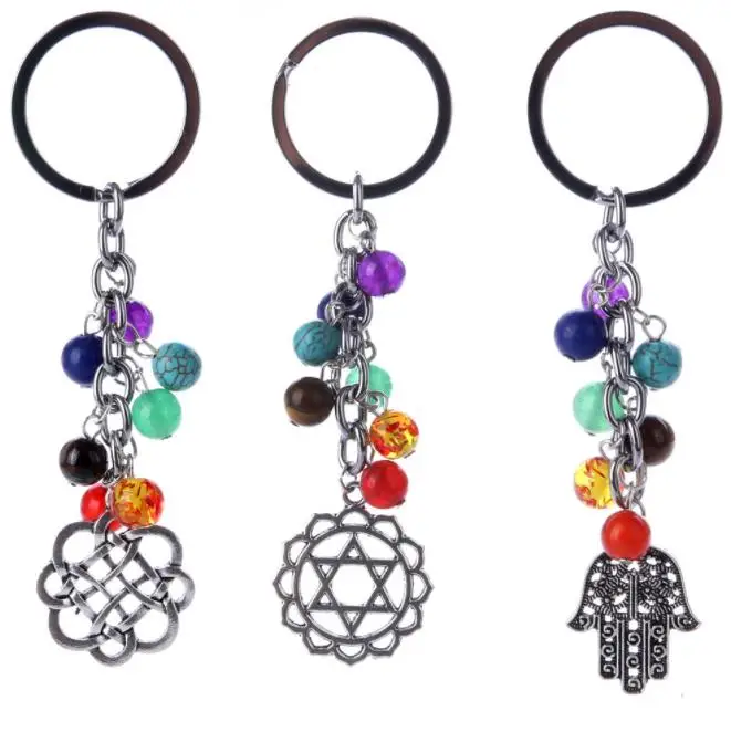 Colorful Beaded Keychain Tassel Keychain Pendant Yoga Energy Stone Key Chain Car Bag Decoration Keyring SN2027