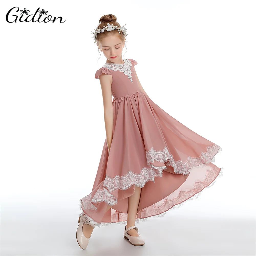 Boho Asymmetrical Chiffon Flower Girl Dress For Wedding Junior Bridesmaid Pageant Ball Evening Gown Graduation Prom Show Event