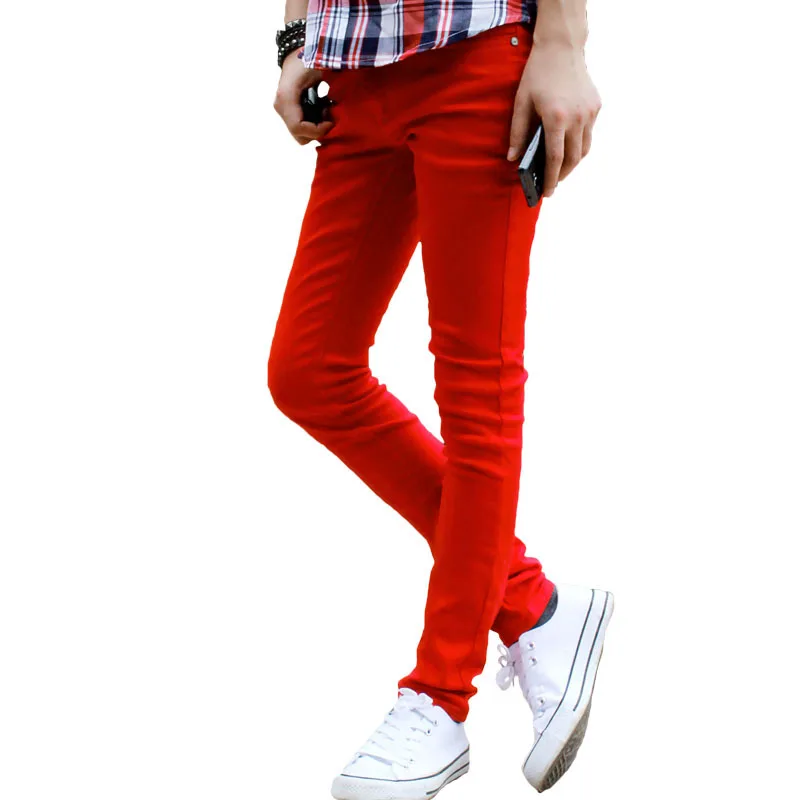 Wholesale 2021 Korean Fashion Casual Show Thin Skinny Jeans Men Red Clothes For Teenagers Pencil Trousers Men\'s Classic Pants